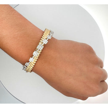14K White and Yellow Gold Ribbed 1.52 Carat Illusion Set Diamond Bangle – Assay Jewelers