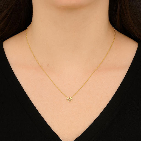 14K Yellow Gold Four Heart Clover Pendant Necklace