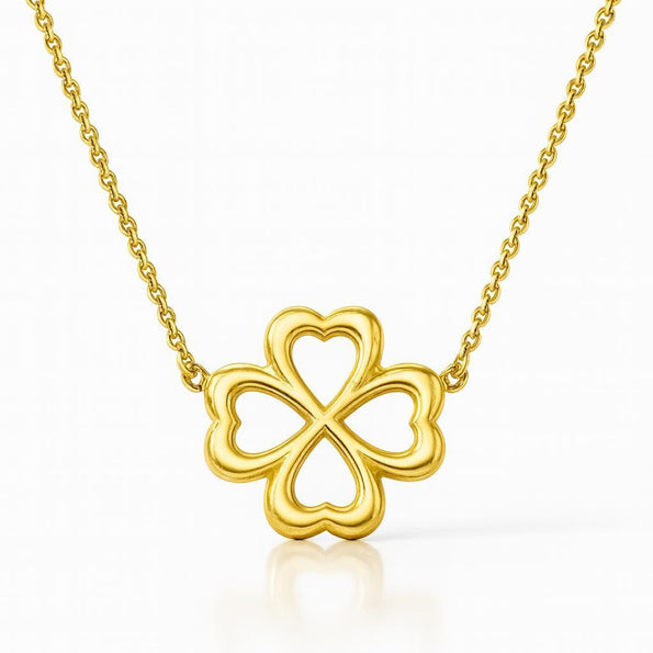 14K Yellow Gold Four Heart Clover Pendant Necklace