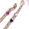 14K Yellow Gold Heart-Shape Multi Gemstone Charm Bracelet | Pink/Blue Sapphire, Peridot, Citrine, Ruby