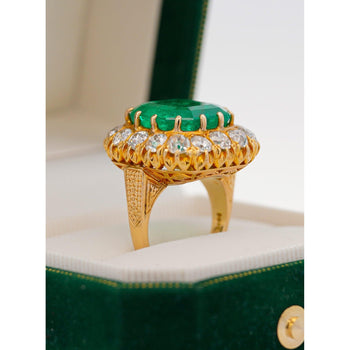 14.51 Carat Insignificant Oil Colombian Emerald & Old Euro Cut Diamond Halo Ring – Assay Jewelers