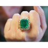 14.51 Carat Insignificant Oil Colombian Emerald & Old Euro Cut Diamond Halo Ring