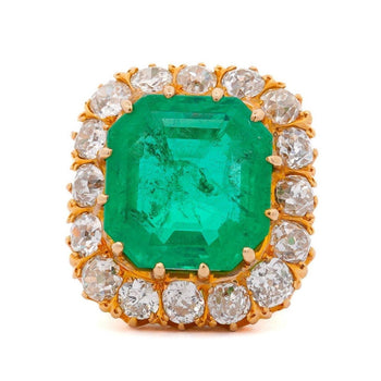 14.51 Carat Insignificant Oil Colombian Emerald & Old Euro Cut Diamond Halo Ring – Assay Jewelers