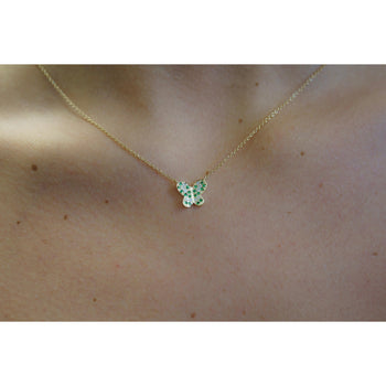 14k Solid Yellow Gold Tsavorite Butterfly Charm Floating Pendant Necklace – Assay Jewelers