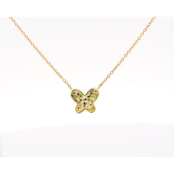 14k Solid Yellow Gold Tsavorite Butterfly Charm Floating Pendant Necklace – Assay Jewelers