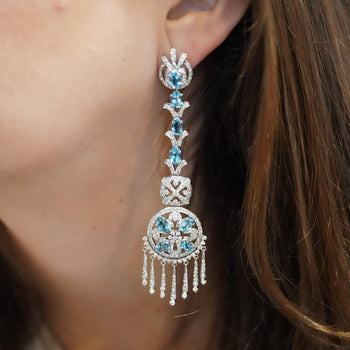 15 Carat Oval Aquamarine & Diamond 18K White Gold Retro Dangle Earrings – Assay Jewelers
