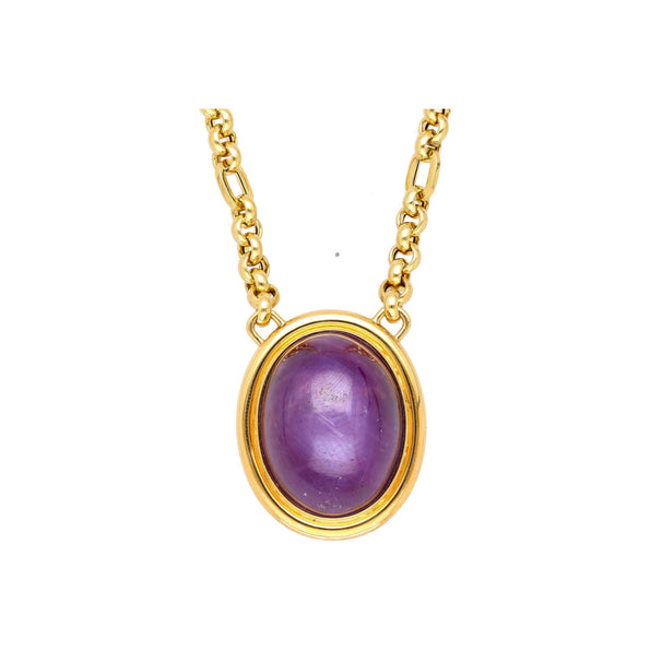 155.48 Carat No-Heat Purple Star Ruby 18K Gold Bezel Pendant Necklace