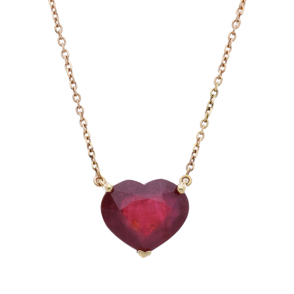 15.35 Carat Heart Ruby 18K Rose Gold Prong Stud Earring & Pendant Necklace Set