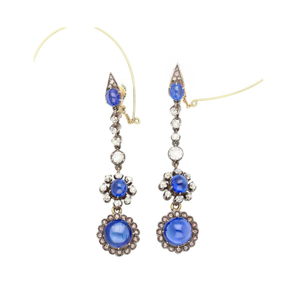 ~16 Carat Saphir de Birmanie taille cabochon certifié AGL et boucles d'oreilles en diamant 14K