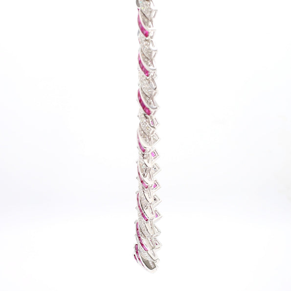 16.25 Carat Ruby & Diamond 18K White Cascade Link Necklace