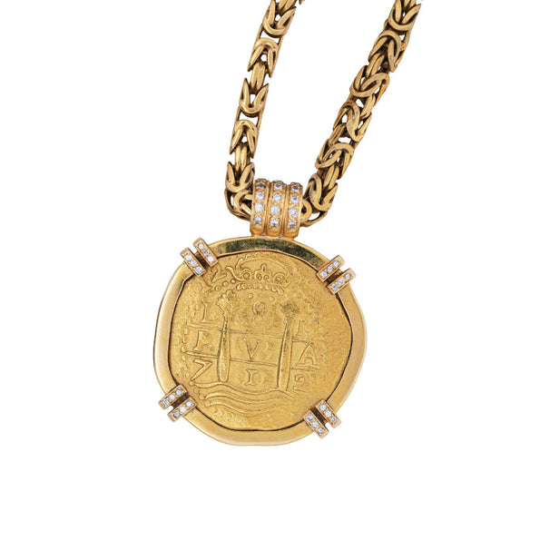 1712 Spanish 8 Escudo Cob Coin 1715 Fleet Wreck 22K & 18K Gold Pendant Necklace
