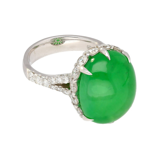 17.86 Carat Oval Cut Jadeite Jade and Diamond Ring in 18K White Gold 7