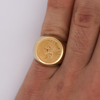 1856 Lady Liberty 1 Dollar Coin in 10K Gold Bezel Unisex Signet Ring – Assay Jewelers