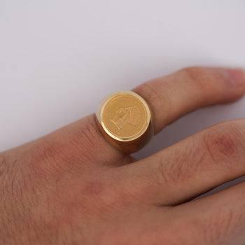 1856 Lady Liberty 1 Dollar Coin in 10K Gold Bezel Unisex Signet Ring – Assay Jewelers