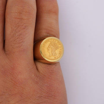 1856 Lady Liberty 1 Dollar Coin in 10K Gold Bezel Unisex Signet Ring – Assay Jewelers