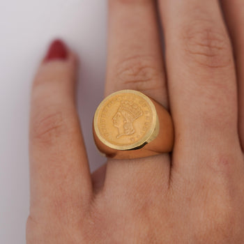 1856 Lady Liberty 1 Dollar Coin in 10K Gold Bezel Unisex Signet Ring – Assay Jewelers