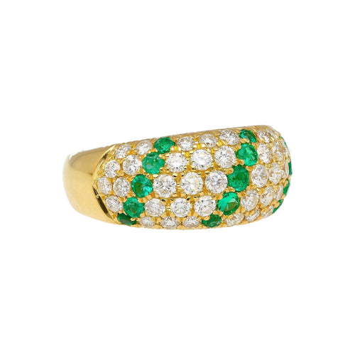 18K Gold 2 Carat Emerald & Diamond Pave Cluster Band Ring