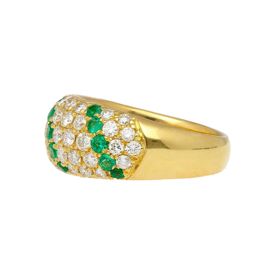 18K Gold 2 Carat Emerald & Diamond Pave Cluster Band Ring