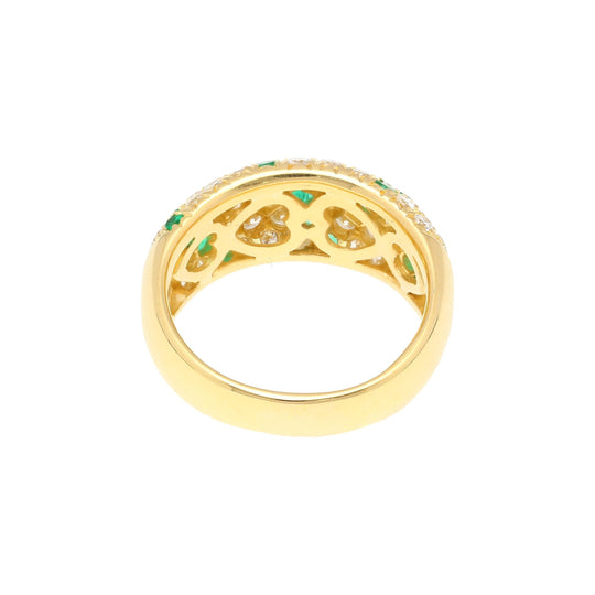18K Gold 2 Carat Emerald & Diamond Pave Cluster Band Ring
