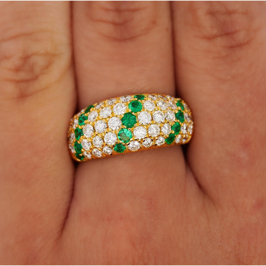 18K Gold 2 Carat Emerald & Diamond Pave Cluster Band Ring