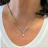 18K Gold Diamond Cluster Wheat Chain Necklace 16.5"