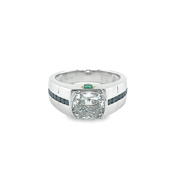 18K Gold Mens Ring with 3.2 Carat Cushion Cut Lab Diamond With Black Diamond Sides – Assay Jewelers