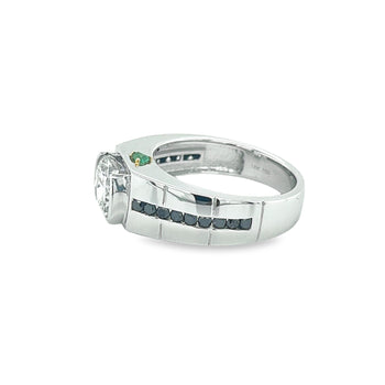 18K Gold Mens Ring with 3.2 Carat Cushion Cut Lab Diamond With Black Diamond Sides – Assay Jewelers