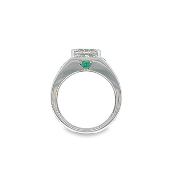 18K Gold Mens Ring with 3.2 Carat Cushion Cut Lab Diamond With Black Diamond Sides – Assay Jewelers