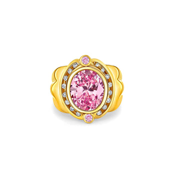18K Gold Vintage Retro Regal Ring With Pink Kunzite and Diamond Halo – Assay Jewelers