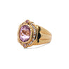 18K Gold Vintage Retro Regal Ring With Pink Kunzite and Diamond Halo