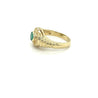 18K Solid Gold Oval Cut Natural Emerald Ring in Textured Ribbed Gold & Diamond Halo