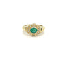 18K Solid Gold Oval Cut Natural Emerald Ring in Textured Ribbed Gold & Diamond Halo