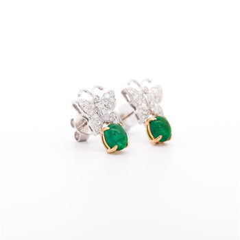 18K White Gold 2 Carat Cabochon Emerald and Diamond Butterfly Drops Earrings – Assay Jewelers