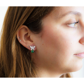 18K White Gold 2 Carat Cabochon Emerald and Diamond Butterfly Drops Earrings – Assay Jewelers
