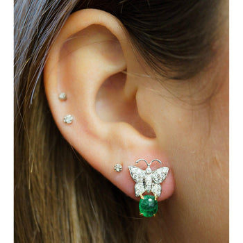18K White Gold 2 Carat Cabochon Emerald and Diamond Butterfly Drops Earrings – Assay Jewelers