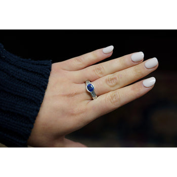 18K White Gold Bezel and Channel Set Oval Cut Blue Sapphire & Baguette Diamond Ring – Assay Jewelers