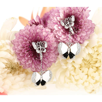 18K White Gold Butterfly Drop Earrings with Black Onyx, White Agate, and Diamonds – Assay Jewelers