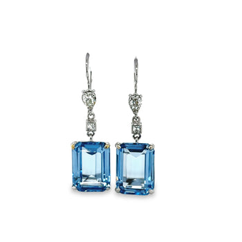 Boucles d'oreilles pendantes en or blanc 18K, spinelle taille émeraude et diamant – Assay Jewelers