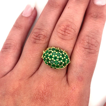18K Yellow Gold Round Natural Emerald Gemstone Cluster Dome Ring – Assay Jewelers