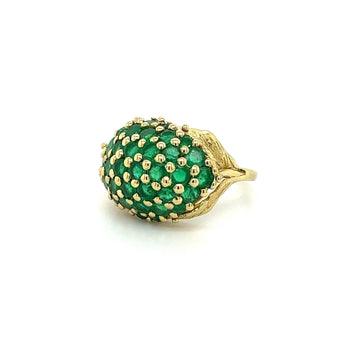 18K Yellow Gold Round Natural Emerald Gemstone Cluster Dome Ring – Assay Jewelers