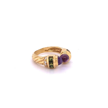 18k Gold Vintage Retro Open Ring With Amethyst, Peridot, and Diamonds – Assay Jewelers