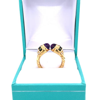 18k Gold Vintage Retro Open Ring With Amethyst, Peridot, and Diamonds – Assay Jewelers