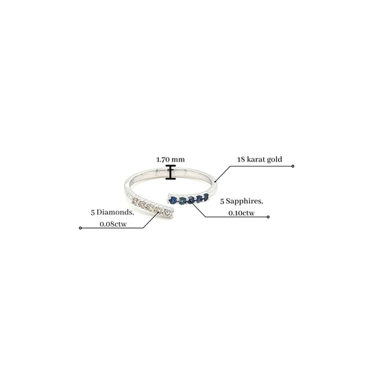 18k White Gold Blue Sapphire and Diamond Thin Bypass Ring