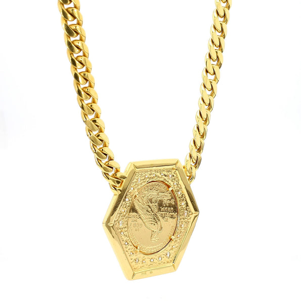 1909 US Indian Head $5 Gold Coin Pendant Necklace, 14K Gold with Diamonds