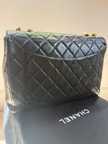 1990s Chanel Vintage Jumbo Single Flap Quilted Lambskin 24k Plated CC Logo – Assay Jewelers