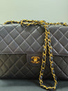 1990s Super Rare Chanel Vintage Jumbo Single Flap Lambskin Navy Blue Crossover