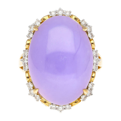 19.48ct Oval Lavender Jadeite Jade Diamond Cocktail Ring