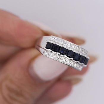 1.16 Carat Sapphire and Round Cut Diamond Cluster Band Ring in Platinum – Assay Jewelers