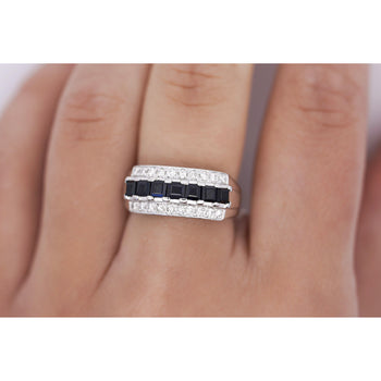 1.16 Carat Sapphire and Round Cut Diamond Cluster Band Ring in Platinum – Assay Jewelers
