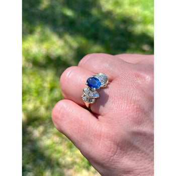 1.19 Carat Oval Cut Blue Sapphire with Baguette Cut Diamonds in 14k Gold Ring – Assay Jewelers
